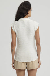 Polera Mujer Textura Abotonada Crudo