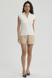 Polera Mujer Textura Abotonada Crudo