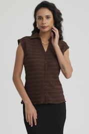 Polera Mujer Textura Abotonada Negro