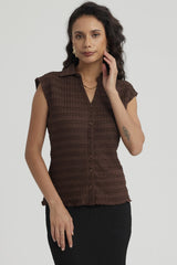 Polera Mujer Textura Abotonada Café Oscuro