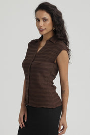 Polera Mujer Textura Abotonada Negro