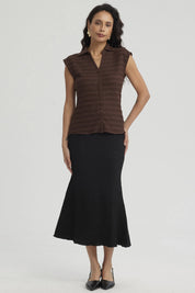 Polera Mujer Textura Abotonada Negro