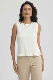 Polera Mujer Basta Con Vuelos Crema