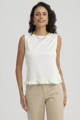Polera Mujer Basta Con Vuelos Crema
