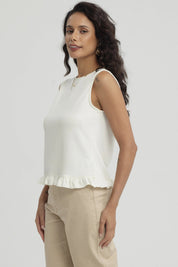 Polera Mujer Basta Con Vuelos Crema