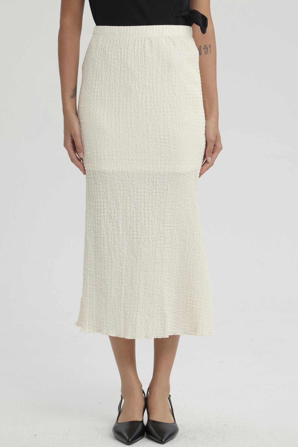 Falda Mujer Larga Pretina Elasticada con Textura Crema