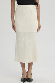 Falda Mujer Larga Pretina Elasticada con Textura Crema