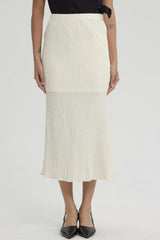 Falda Mujer Larga Pretina Elasticada con Textura Crema