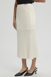 Falda Mujer Larga Pretina Elasticada con Textura Crema