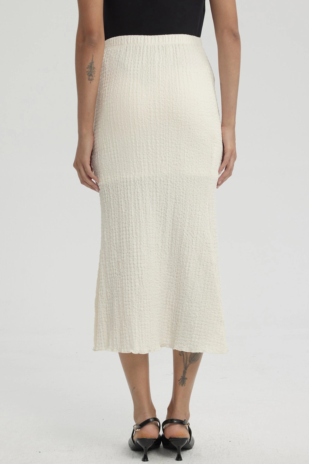 Falda Mujer Larga Pretina Elasticada con Textura Crema