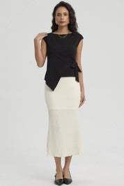 Falda Mujer Larga Pretina Elasticada con Textura Crema