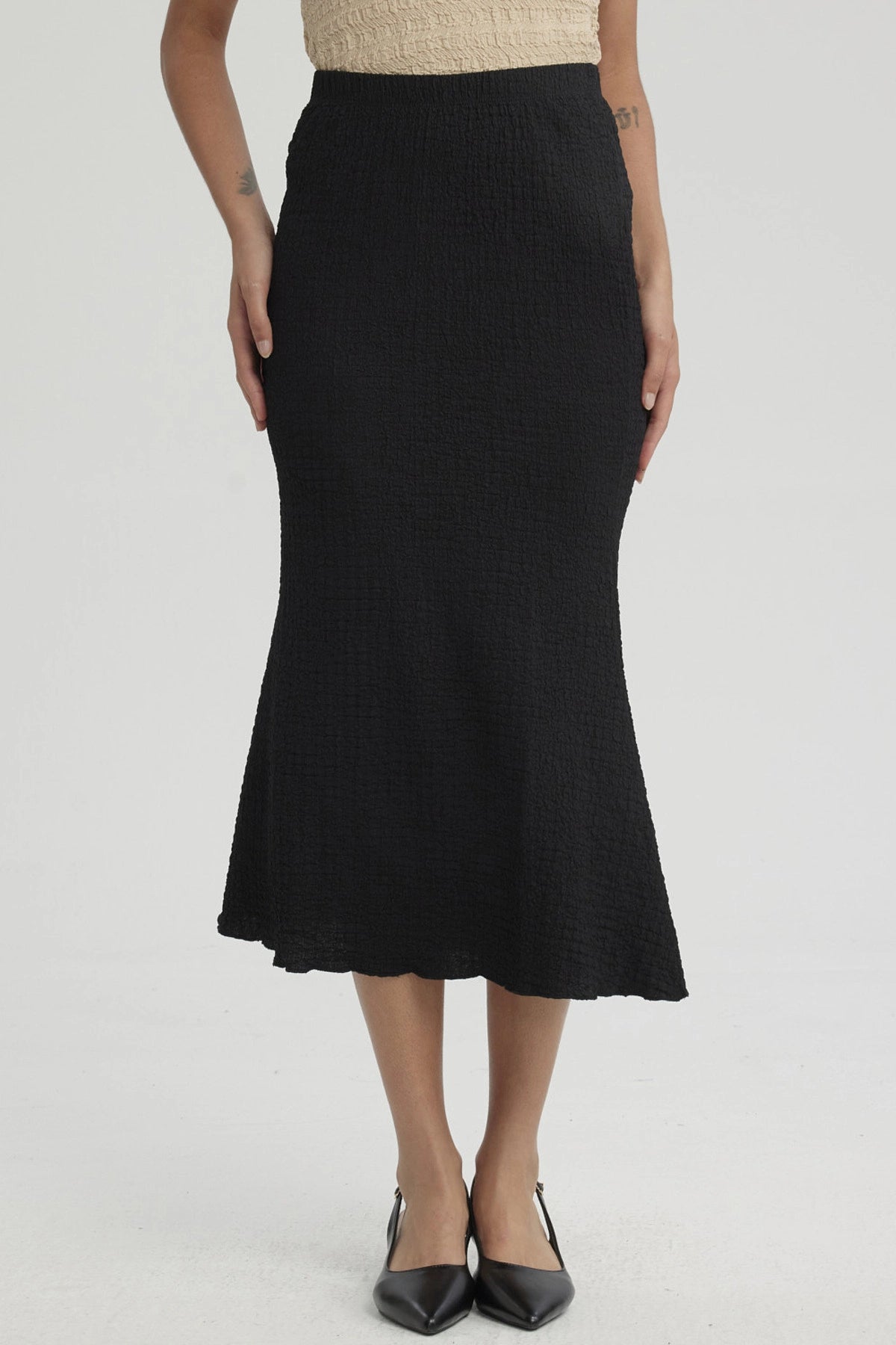 Falda Mujer Larga Pretina Elasticada con Textura Negro