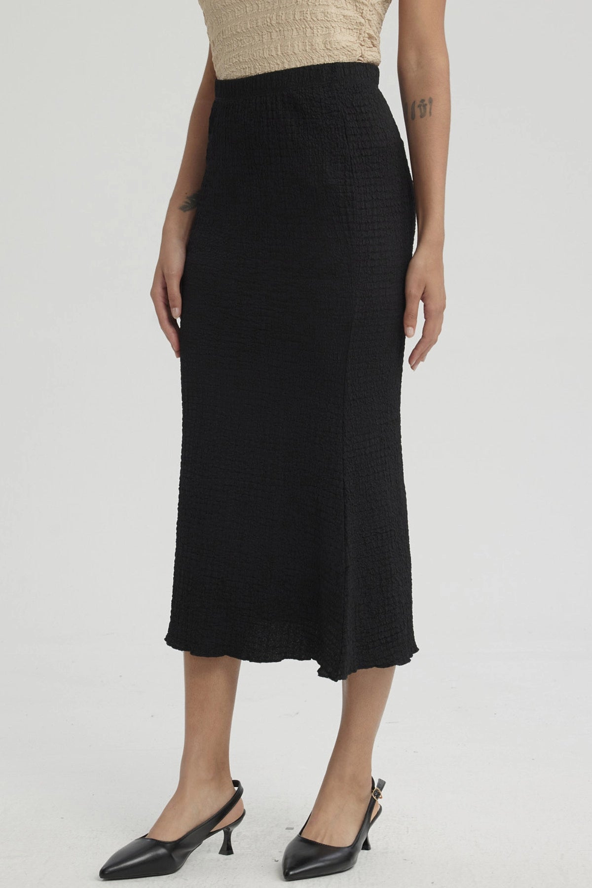 Falda Mujer Larga Pretina Elasticada con Textura Negro