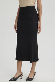 Falda Mujer Larga Pretina Elasticada con Textura Negro