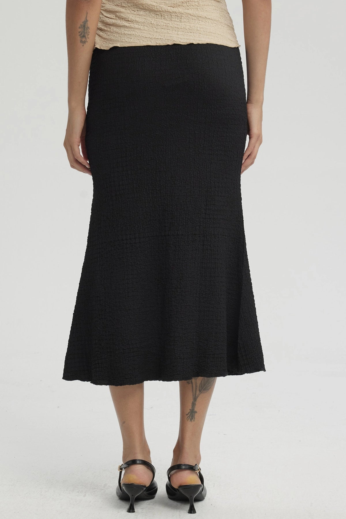 Falda Mujer Larga Pretina Elasticada con Textura Negro