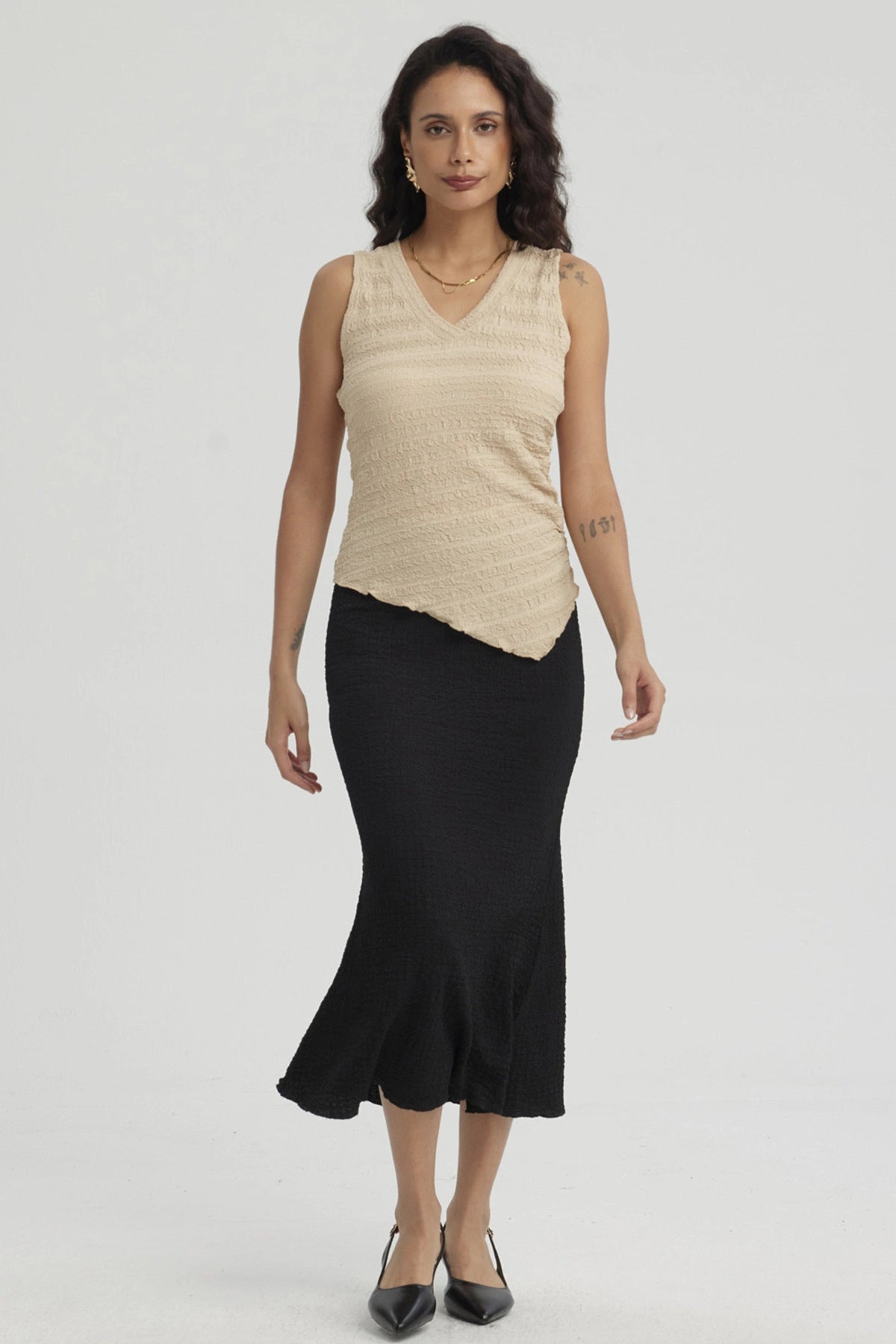 Falda Mujer Larga Pretina Elasticada con Textura Negro