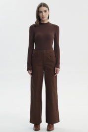 Pantalón Mujer Calce Recto Café