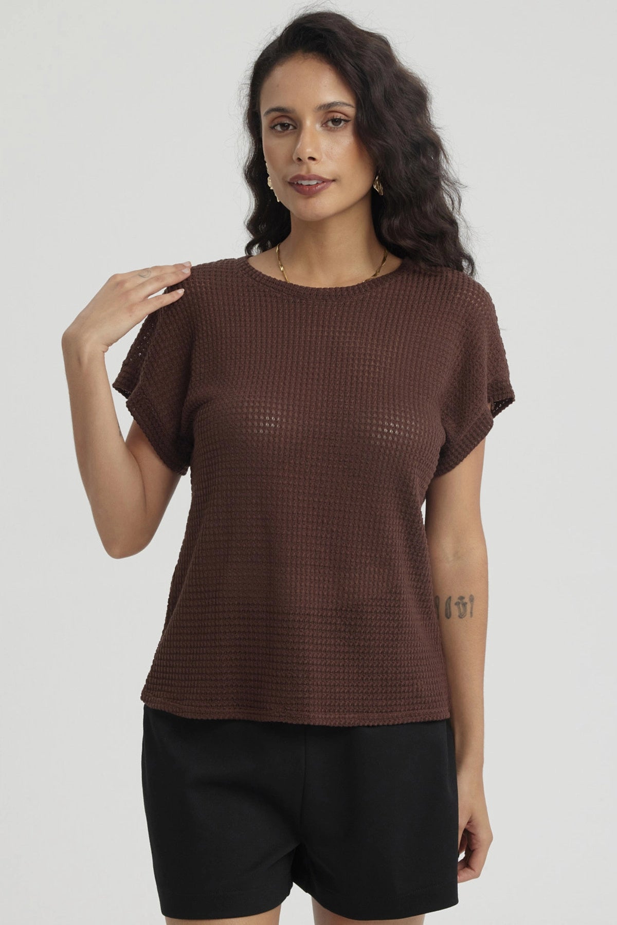 Polera Mujer Textura Café Oscuro
