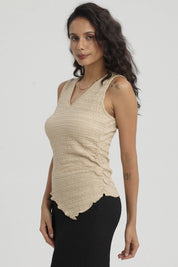 Polera Mujer Recogido Beige Oscuro