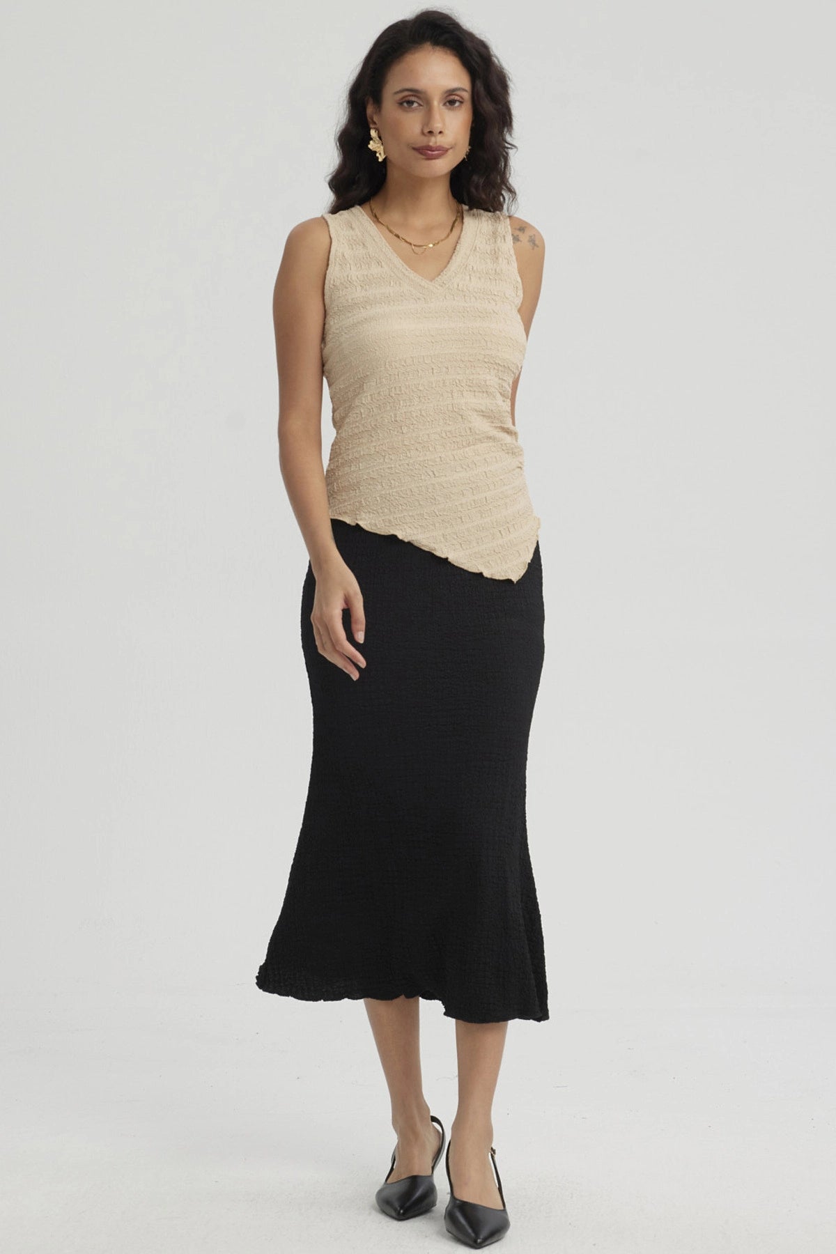 Polera Mujer Recogido Beige Oscuro