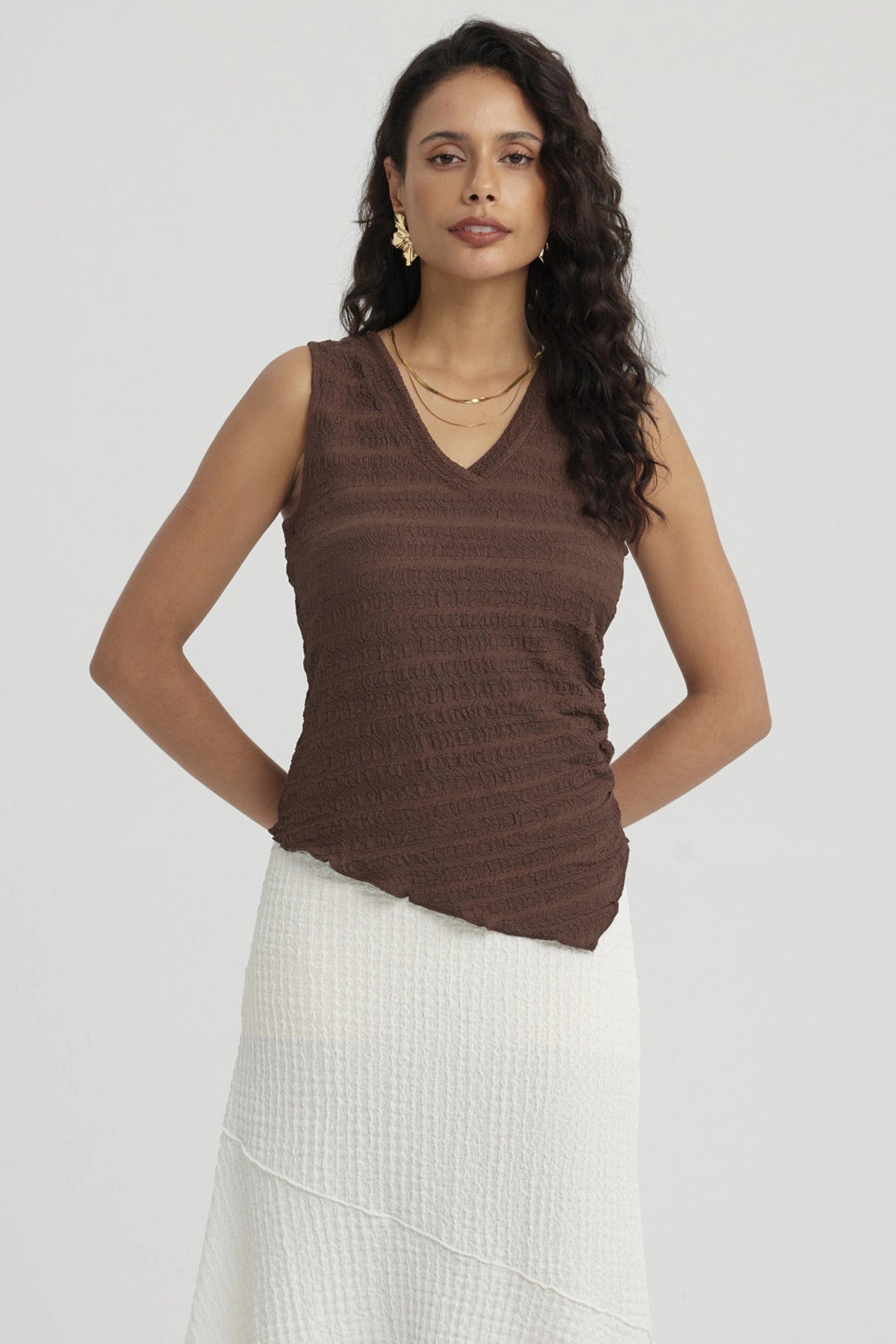 Polera Mujer Recogido Café Oscuro