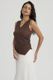 Polera Mujer Recogido Café Oscuro