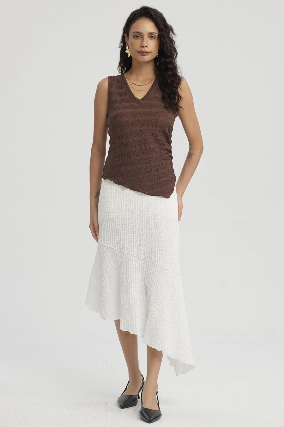 Polera Mujer Recogido Café Oscuro
