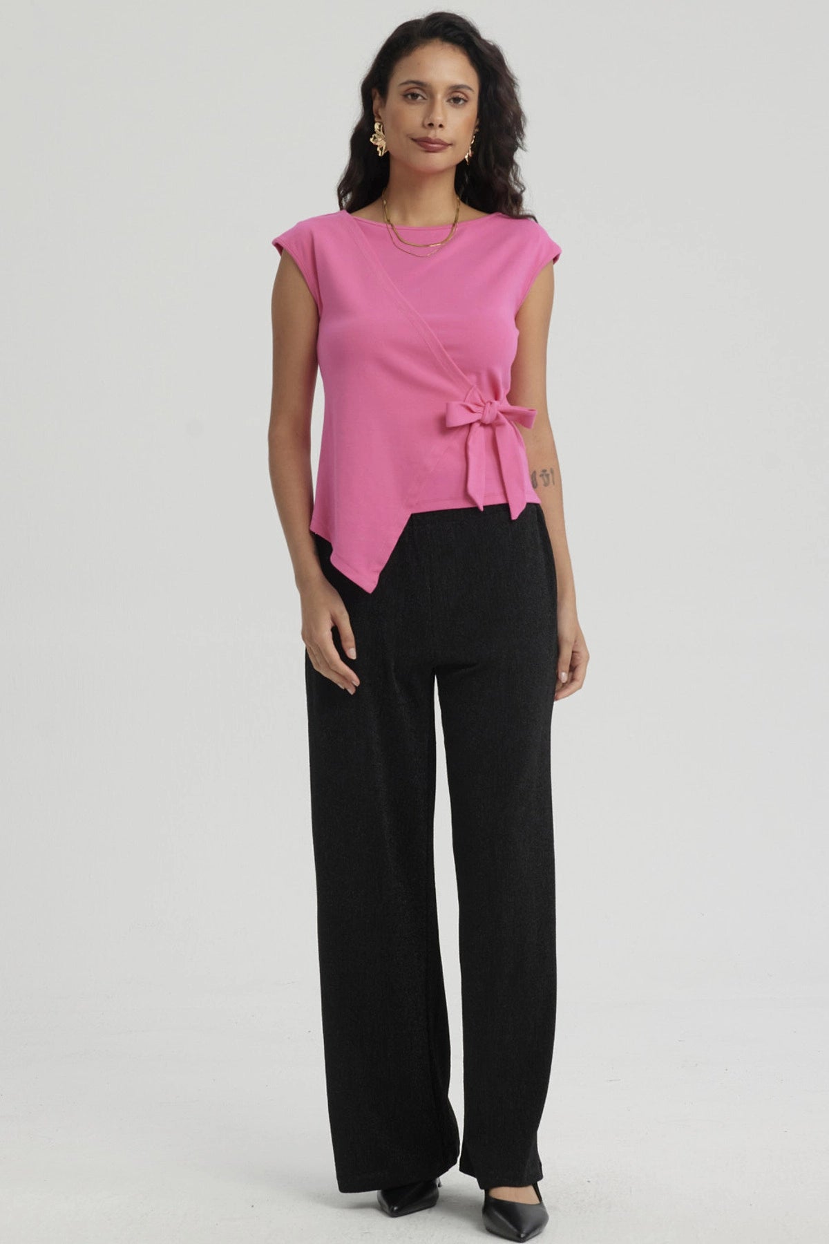 Polera Mujer Con Bote Escote Cruz Fucsia