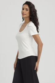 Polera Mujer Lisa Rib Crudo