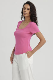 Polera Mujer Lisa Rib Fucsia