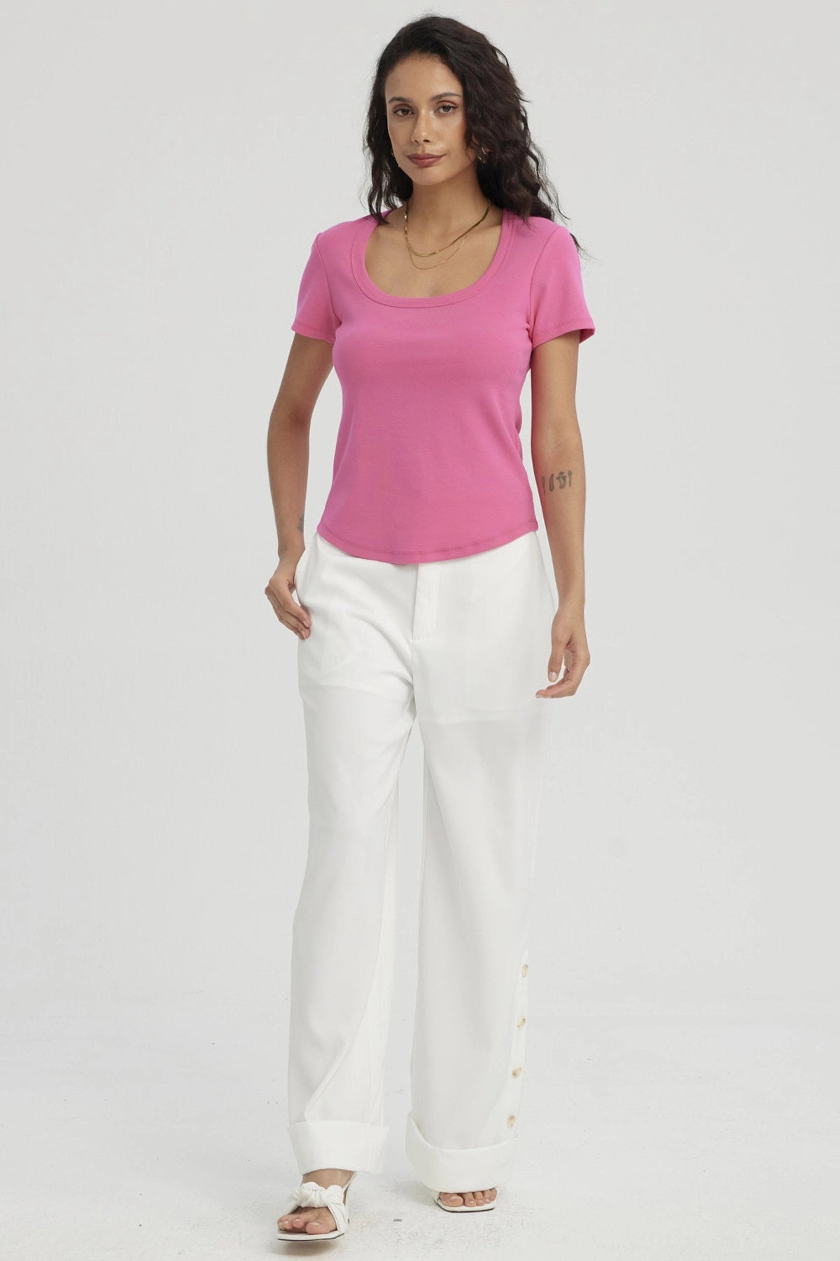 Polera Mujer Lisa Rib Fucsia