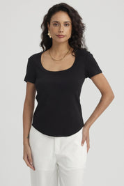 Polera Mujer Lisa Rib Negro