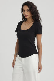 Polera Mujer Lisa Rib Negro