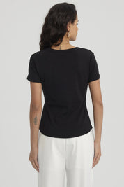 Polera Mujer Lisa Rib Negro