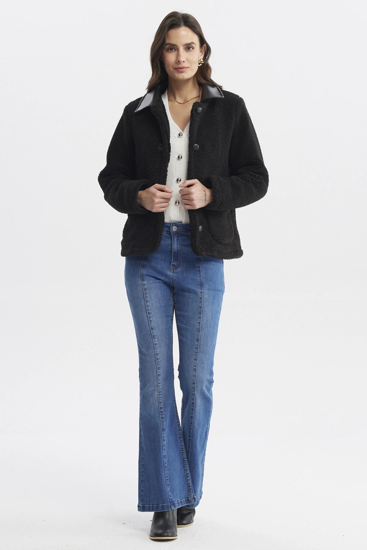 Polar Mujer Cotelé Canesú Y Bolsillo Negro