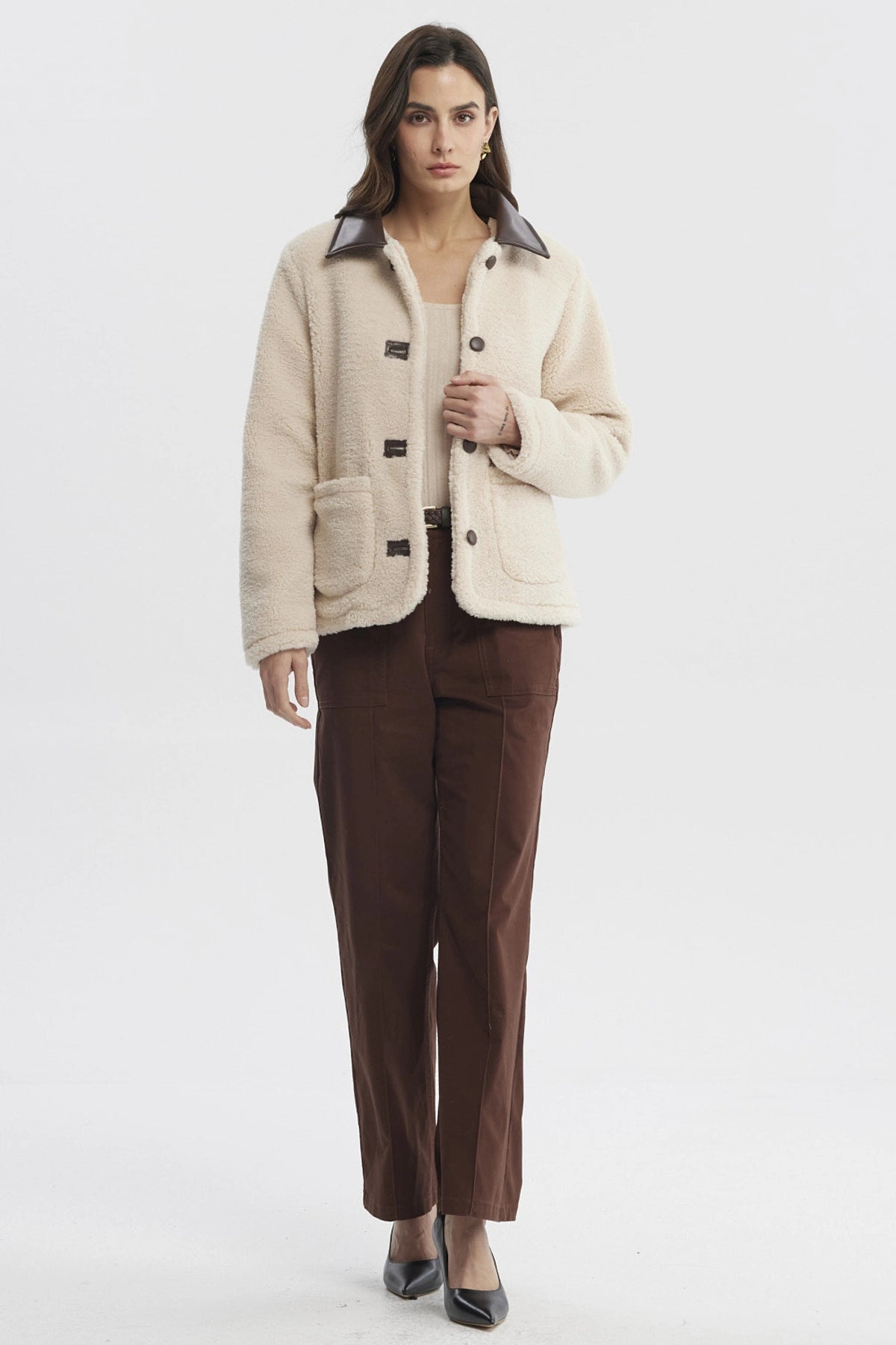 Polar Mujer Cotelé Canesú Y Bolsillo Beige