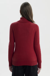 Sweater Mujer Slim Cuello Alto Rojo Oscuro