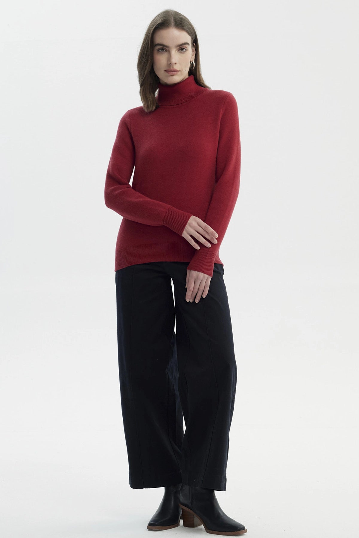 Sweater Mujer Slim Cuello Alto Rojo Oscuro