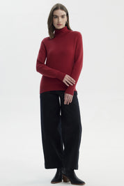 Sweater Mujer Slim Cuello Alto Rojo Oscuro