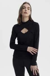 Polera Mujer Drapeado Lisa Negro