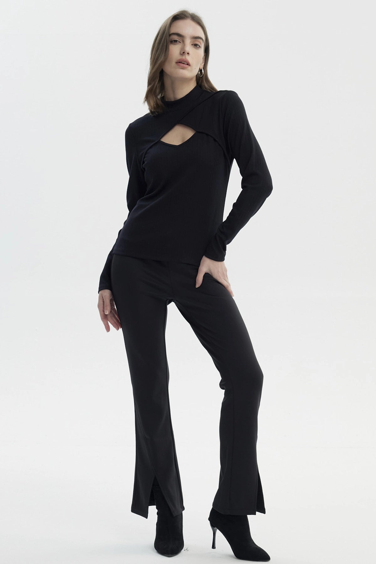 Polera Mujer Drapeado Lisa Negro