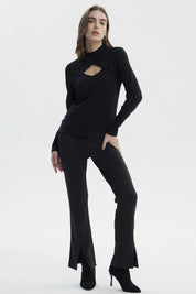 Polera Mujer Drapeado Lisa Negro