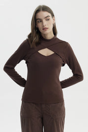 Polera Mujer Drapeado Lisa Café