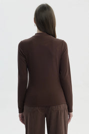 Polera Mujer Drapeado Lisa Café