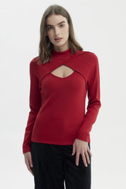 Polera Mujer Drapeado Lisa Rojo Oscuro