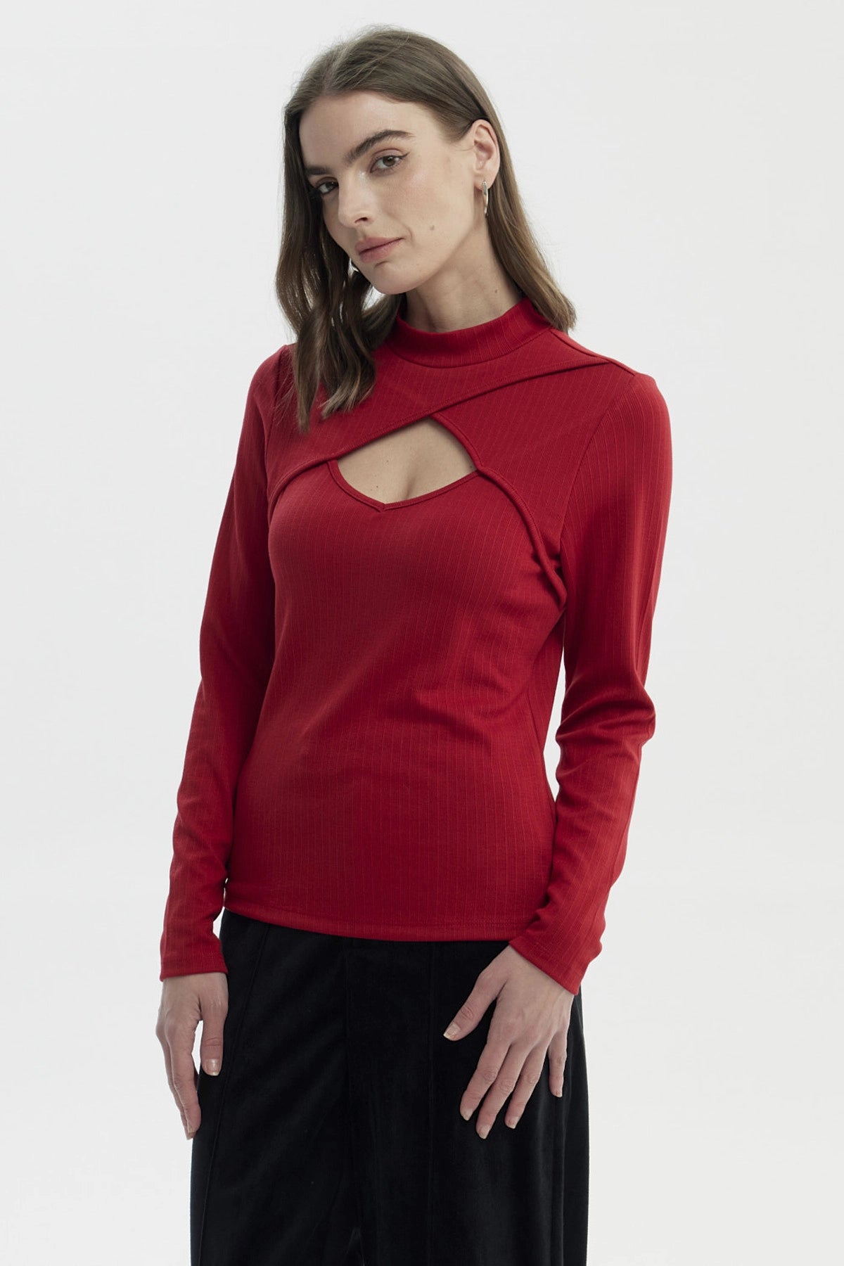 Polera Mujer Drapeado Lisa Rojo Oscuro