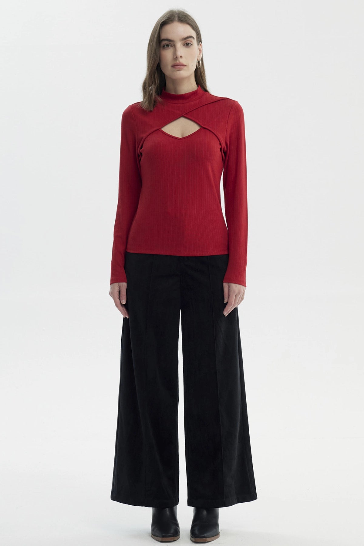 Polera Mujer Drapeado Lisa Rojo Oscuro