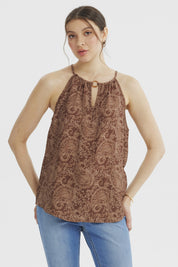 Blusa Mujer Halter Estampada Café Claro