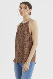 Blusa Mujer Halter Estampada Café Claro