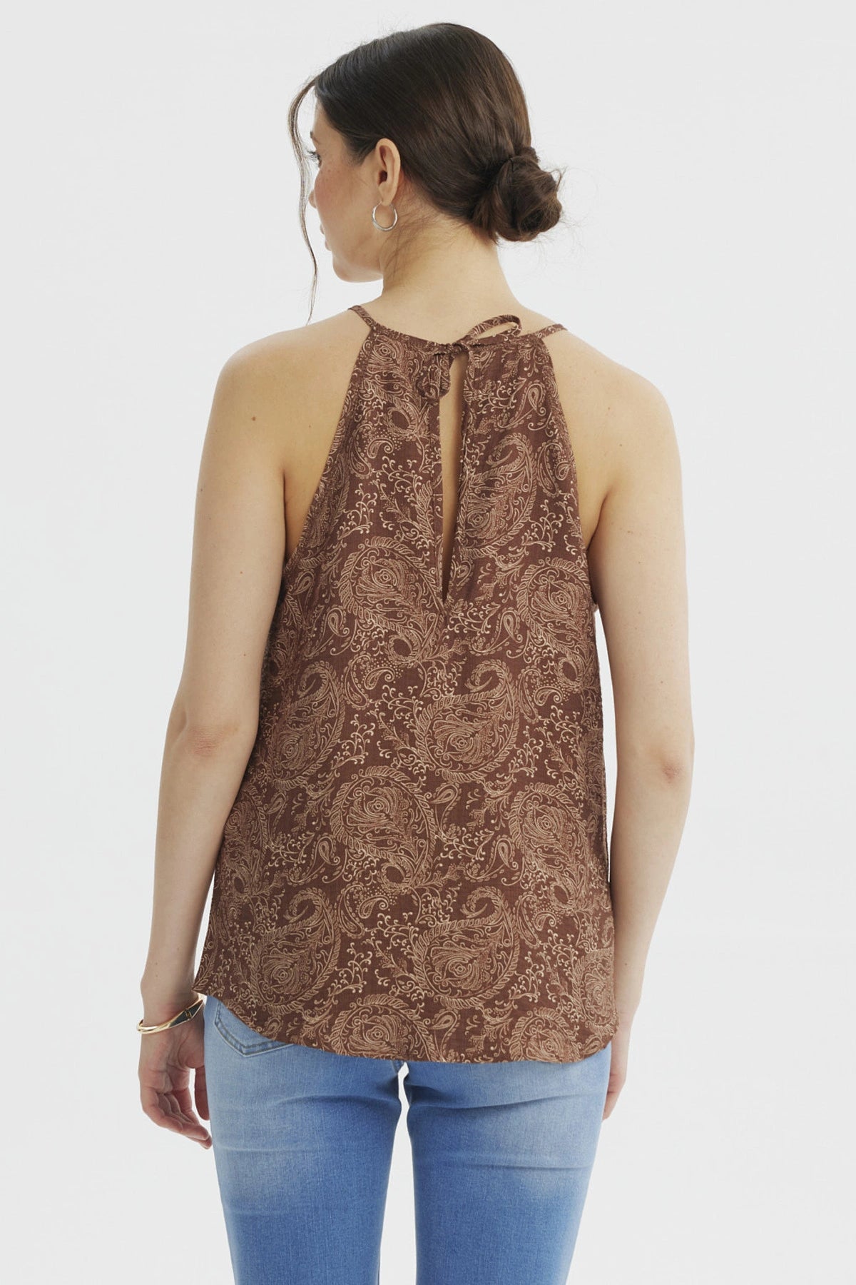 Blusa Mujer Halter Estampada Café Claro